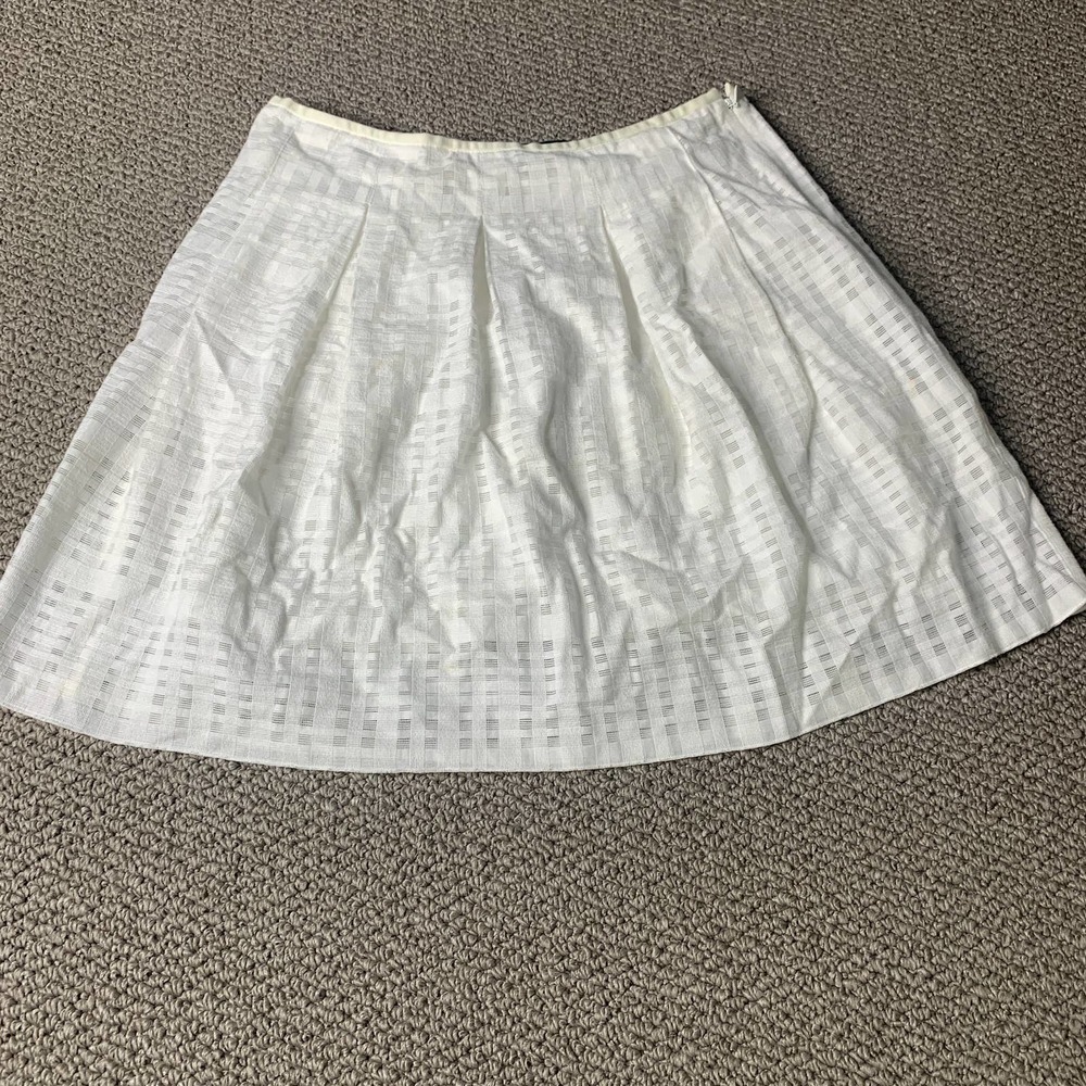 Vince Womens Skirt Size 2 White Lined Mini A-Line Pleated Side Zip‎ Cotton Blend